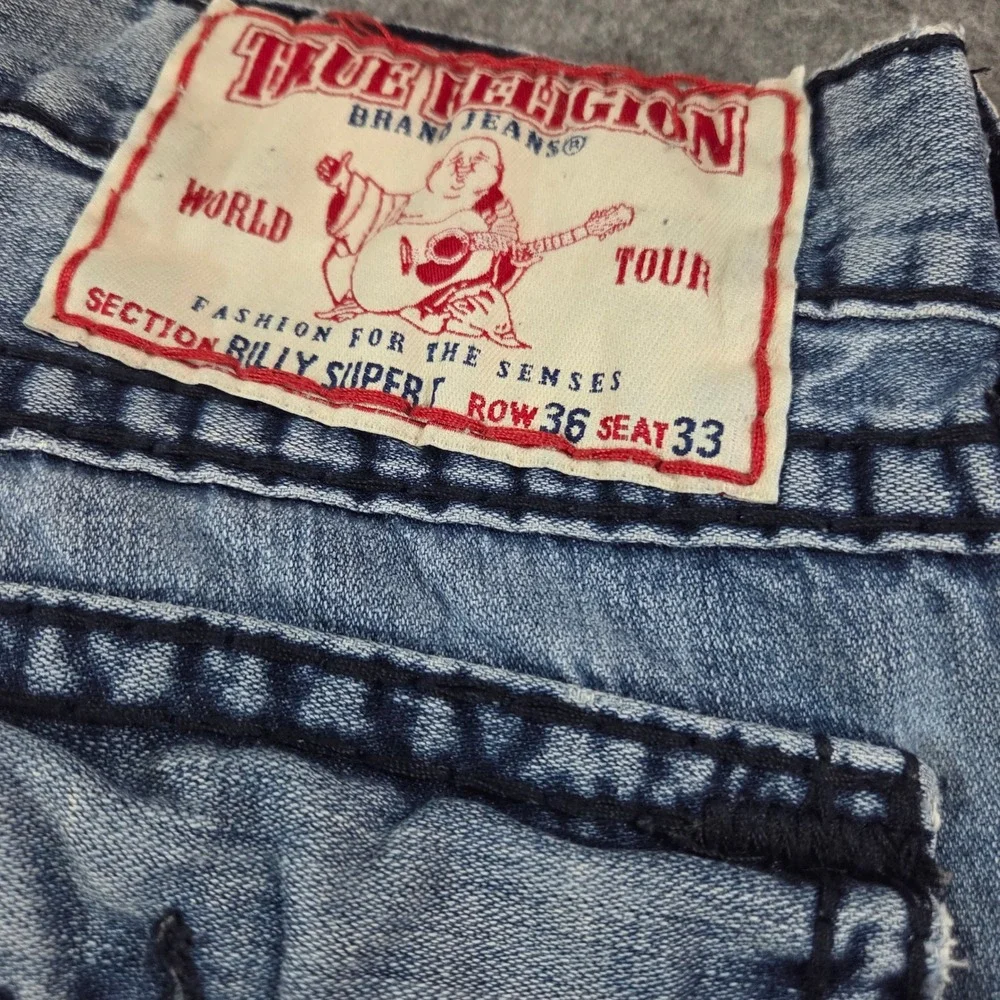 True Religion Billy Super T Jeans Mens 36 Made USA Light Wash Flap Bootcut Y2K